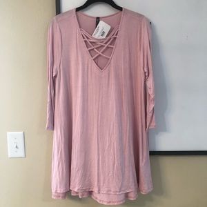 New V Neck Pink Top Criss Cross Smoke Free